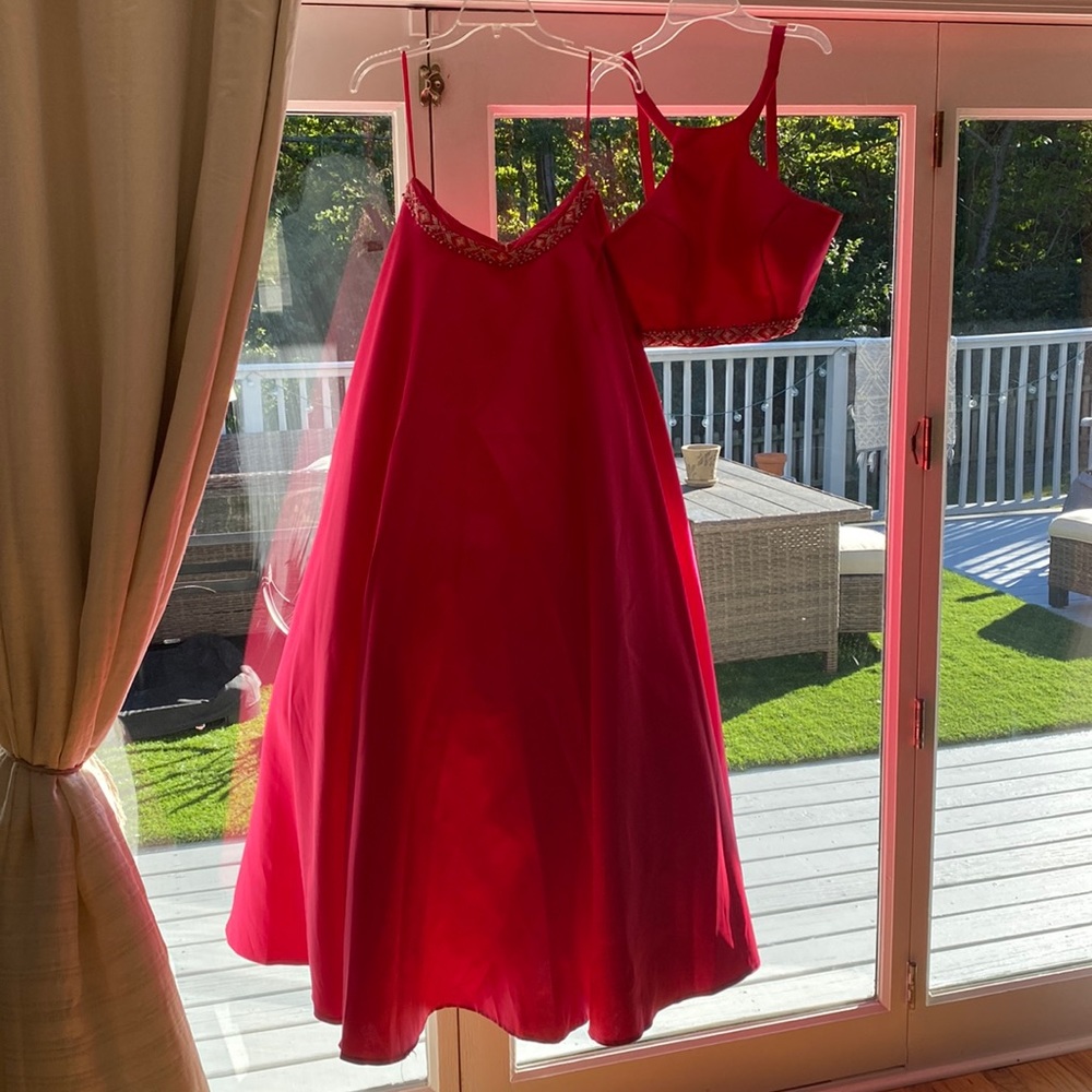 Pink two piece prom dress